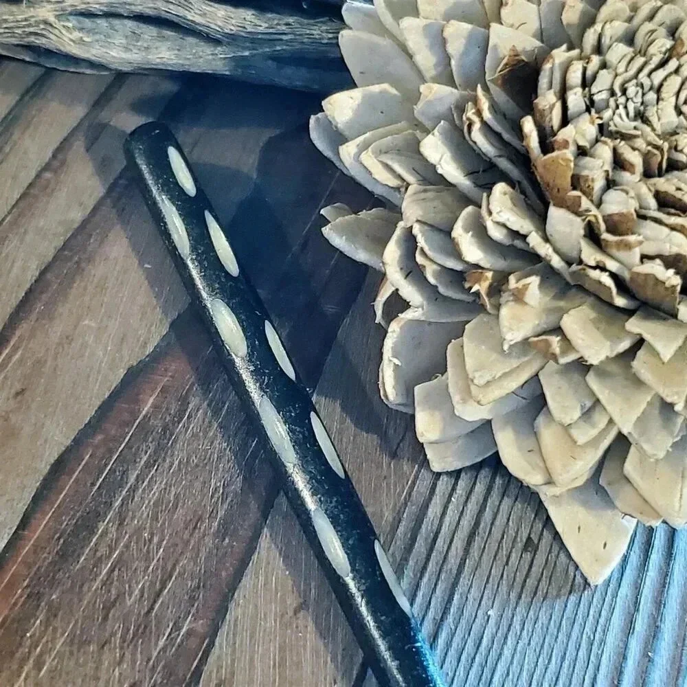 Hand Carved India Black Tribal Minimalist Yak Bone Hair Stick - Picture 5 of 11